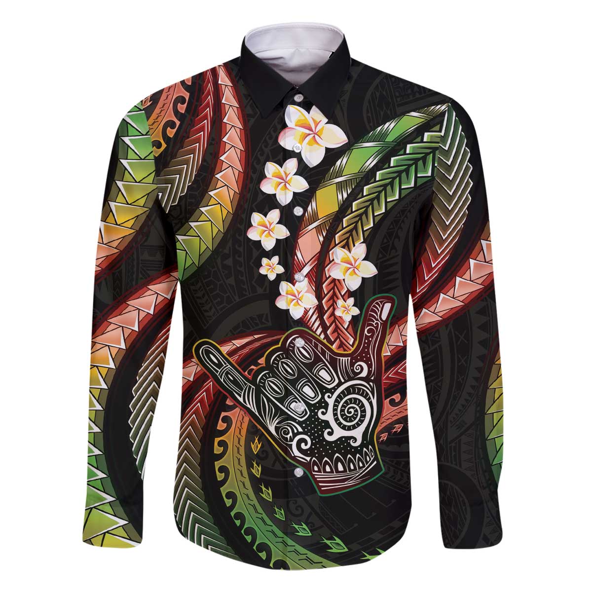 Hawaii Shaka Sign Family Matching Off The Shoulder Long Sleeve Dress and Hawaiian Shirt Fantastic Frangipani Reggae