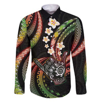 Hawaii Shaka Sign Family Matching Off The Shoulder Long Sleeve Dress and Hawaiian Shirt Fantastic Frangipani Reggae