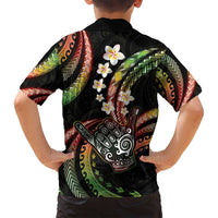 Hawaii Shaka Sign Family Matching Off Shoulder Short Dress and Hawaiian Shirt Fantastic Frangipani Reggae