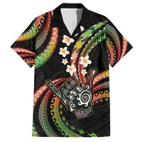 Hawaii Shaka Sign Family Matching Off Shoulder Short Dress and Hawaiian Shirt Fantastic Frangipani Reggae
