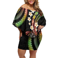 Hawaii Shaka Sign Family Matching Off Shoulder Short Dress and Hawaiian Shirt Fantastic Frangipani Reggae