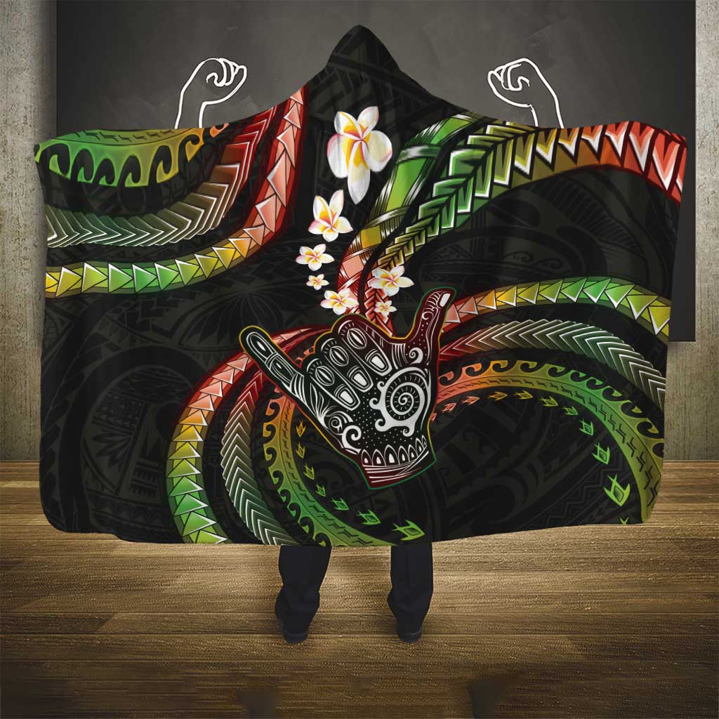Hawaii Shaka Sign Hooded Blanket Fantastic Frangipani Reggae