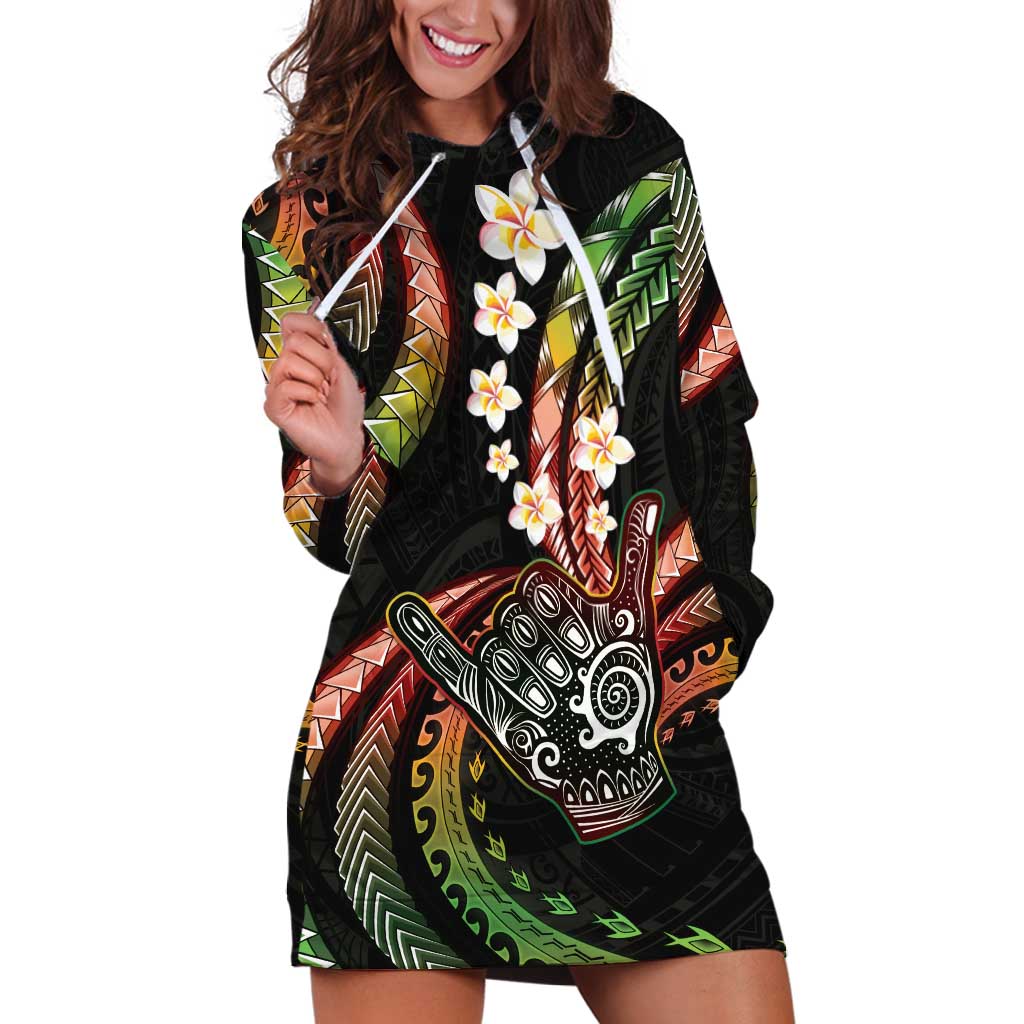 Hawaii Shaka Sign Hoodie Dress Fantastic Frangipani Reggae