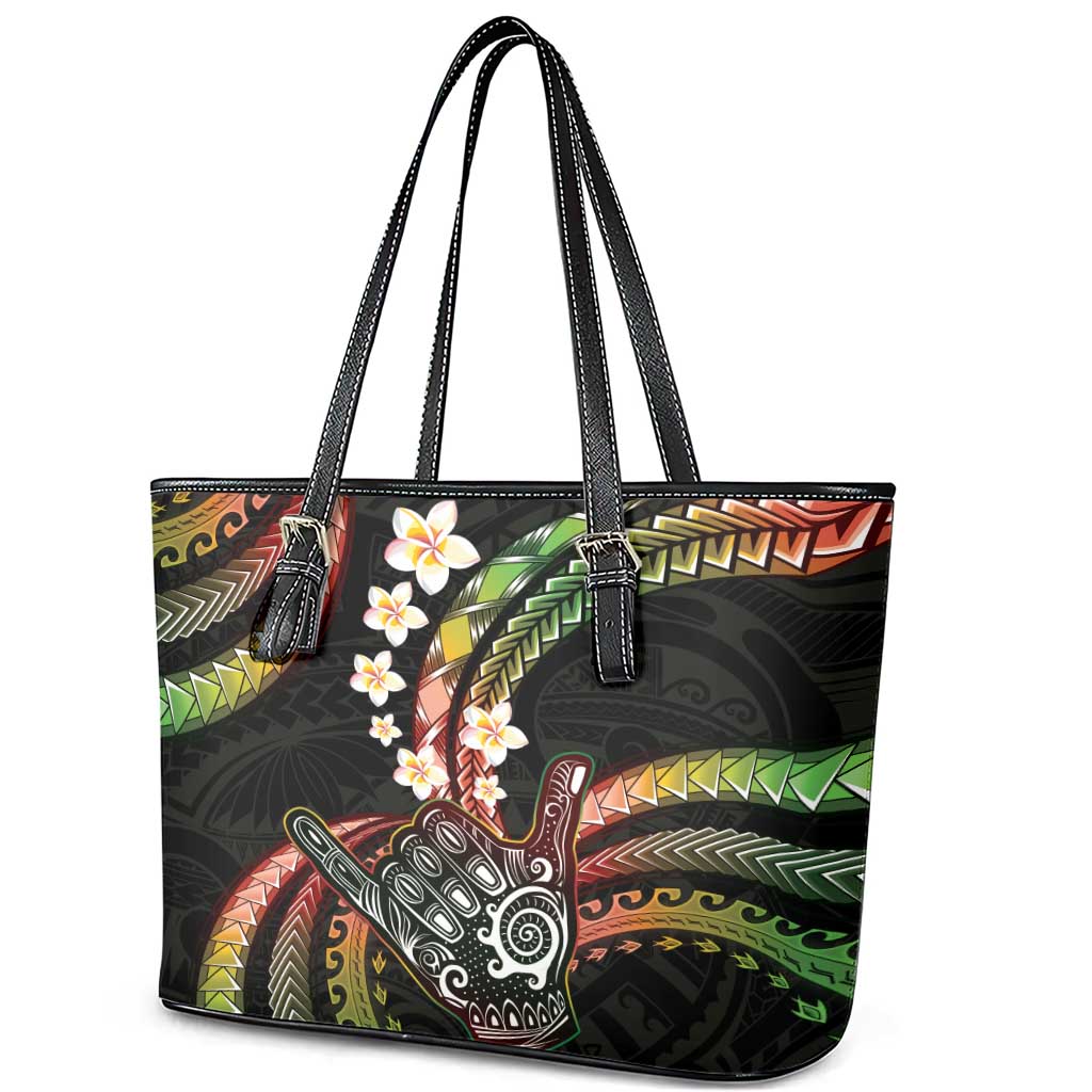 Hawaii Shaka Sign Leather Tote Bag Fantastic Frangipani Reggae