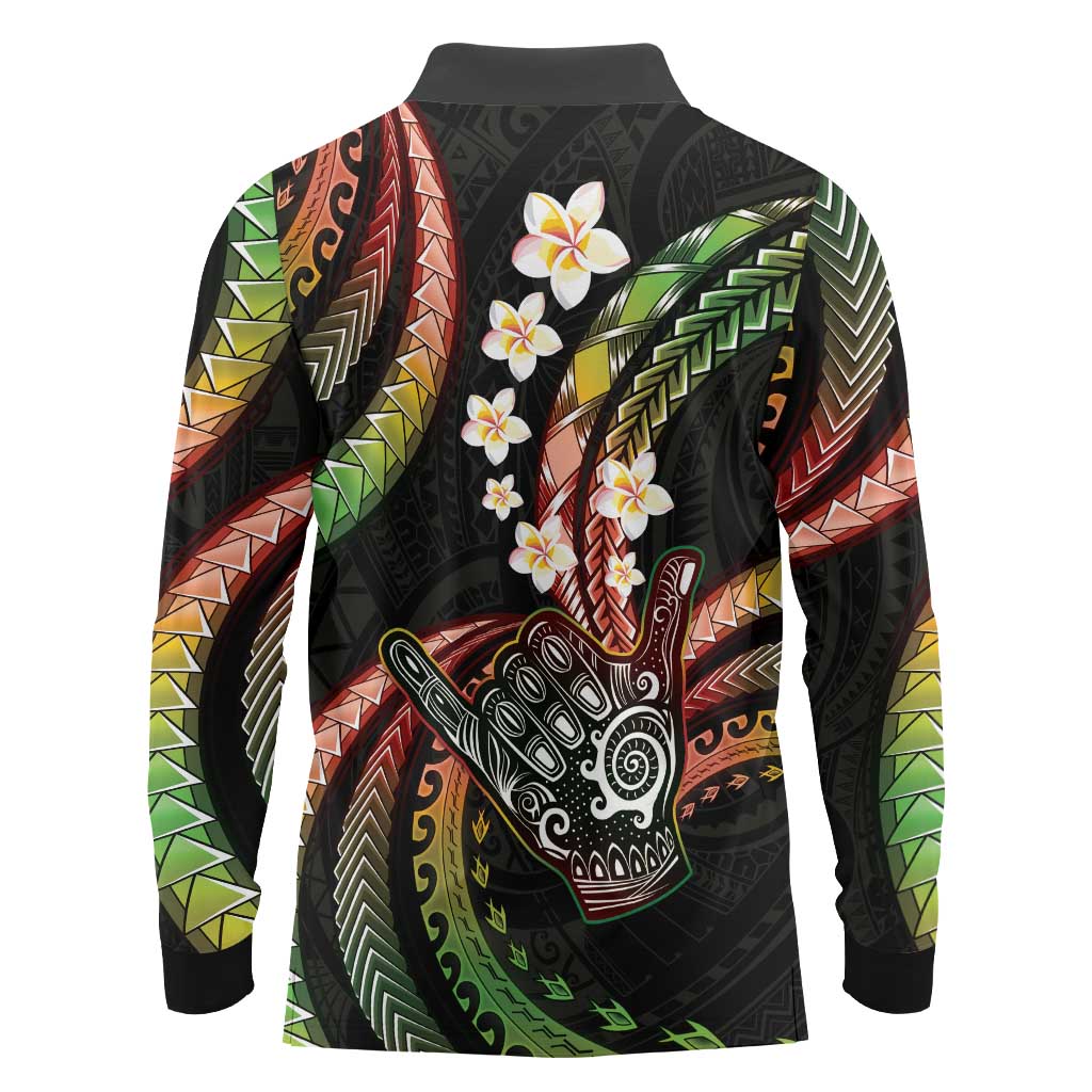 Hawaii Shaka Sign Long Sleeve Polo Shirt Fantastic Frangipani Reggae