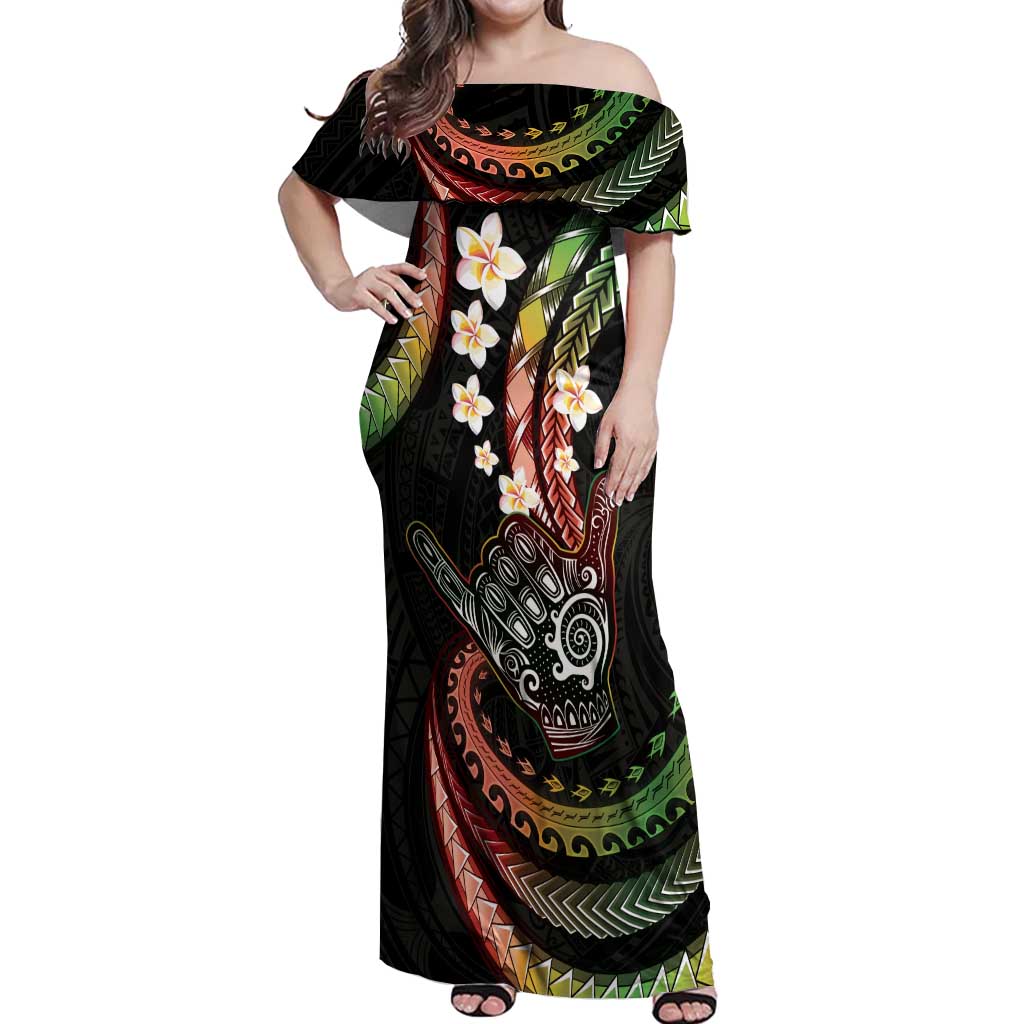 Hawaii Shaka Sign Off Shoulder Maxi Dress Fantastic Frangipani Reggae