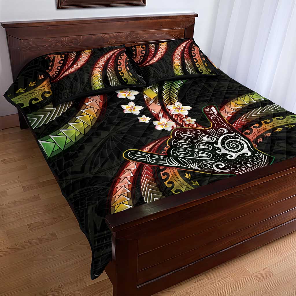 Hawaii Shaka Sign Quilt Bed Set Fantastic Frangipani Reggae