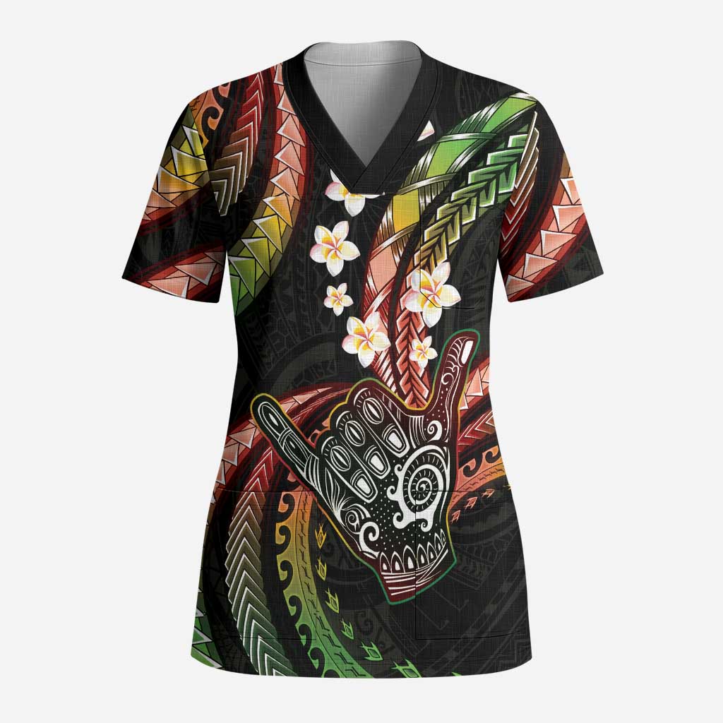 Hawaii Shaka Sign Scrub Top Fantastic Frangipani Reggae - Polynesian Pride