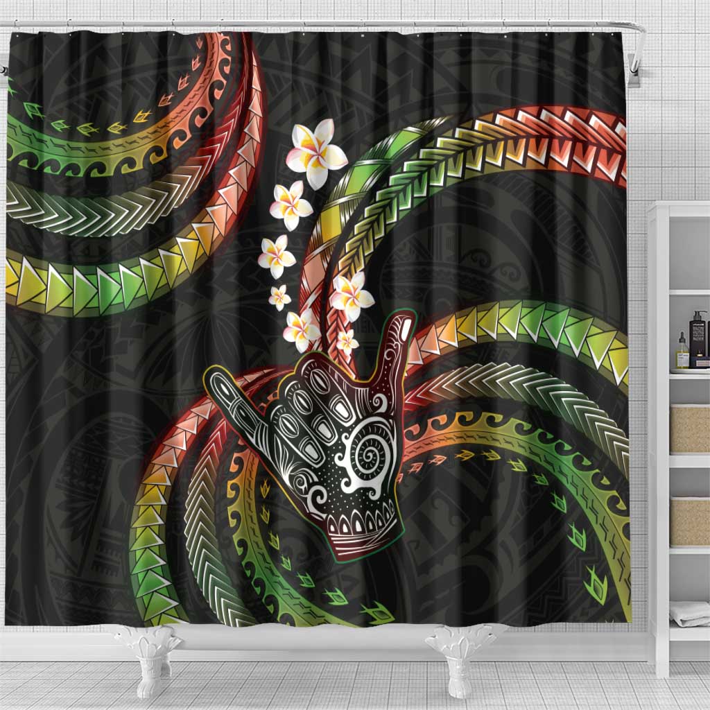 Hawaii Shaka Sign Shower Curtain Fantastic Frangipani Reggae