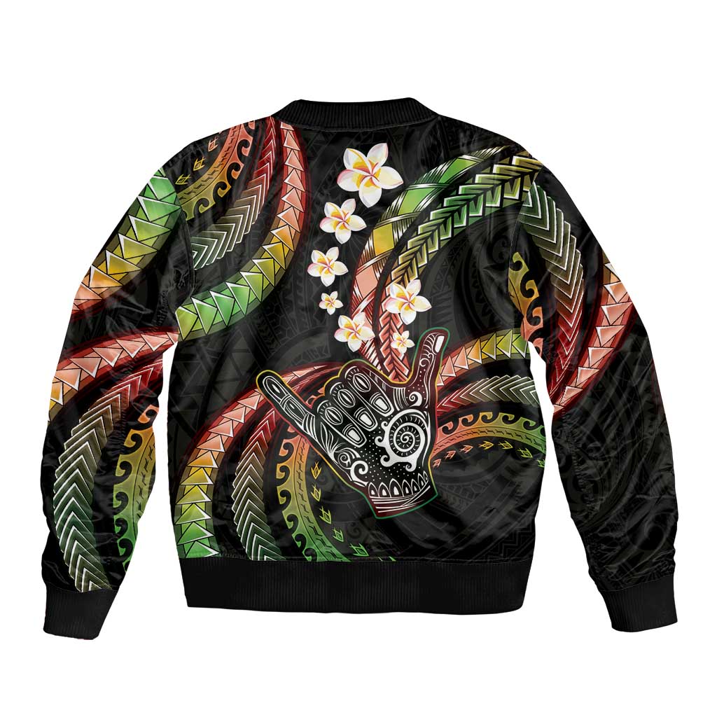 Hawaii Shaka Sign Sleeve Zip Bomber Jacket Fantastic Frangipani Reggae LT01 - Polynesian Pride