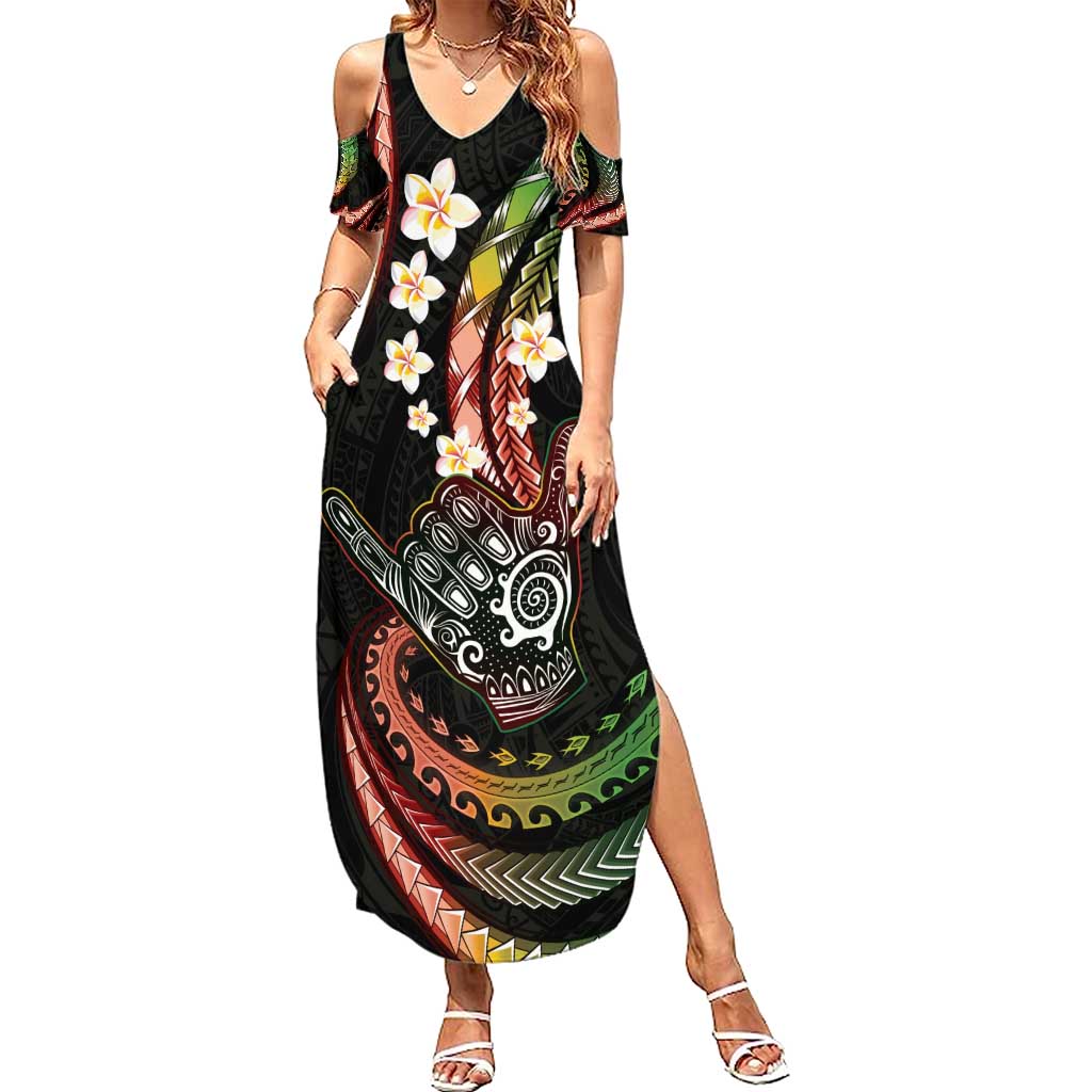 Hawaii Shaka Sign Summer Maxi Dress Fantastic Frangipani Reggae