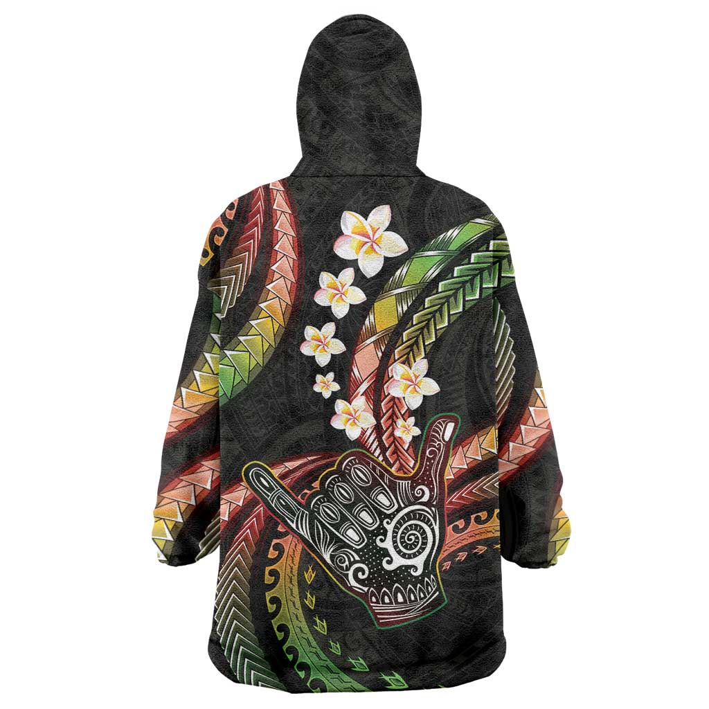 Hawaii Shaka Sign Wearable Blanket Hoodie Fantastic Frangipani Reggae