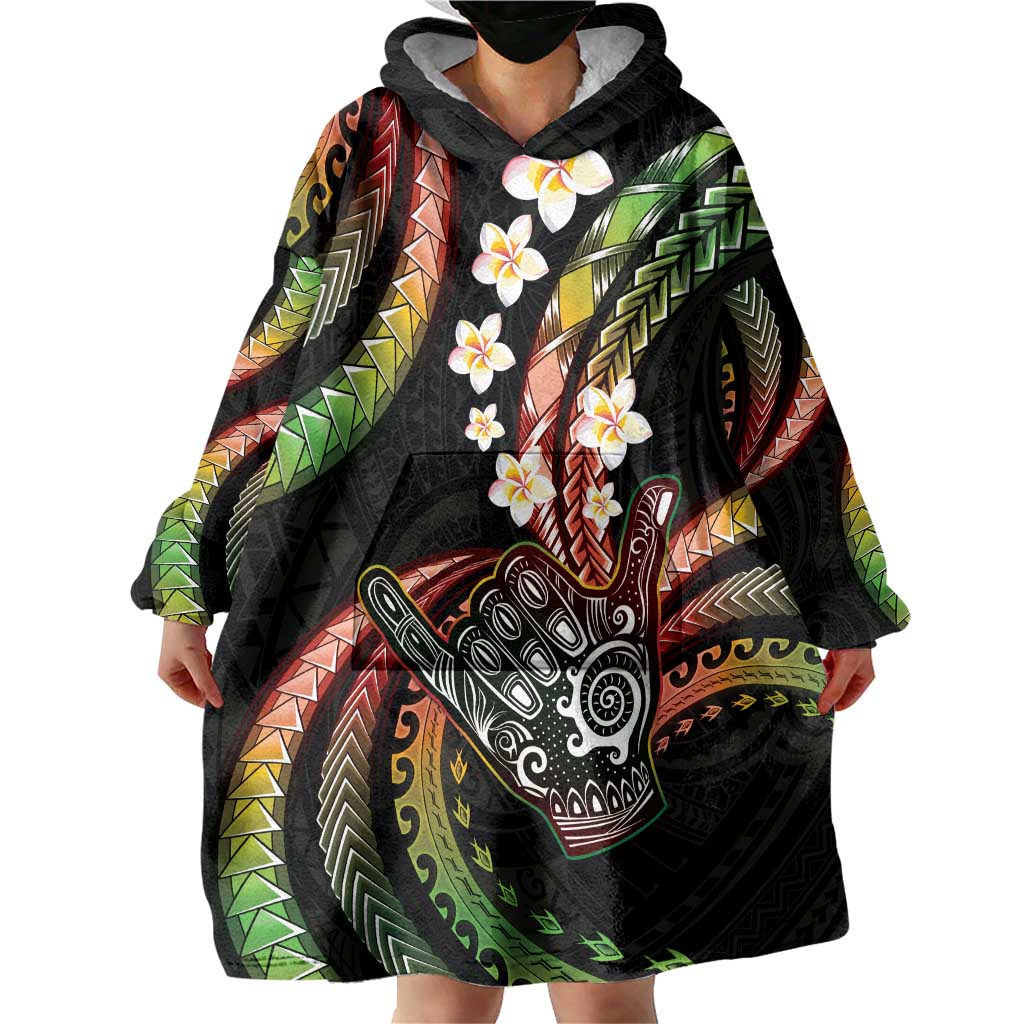 Hawaii Shaka Sign Wearable Blanket Hoodie Fantastic Frangipani Reggae