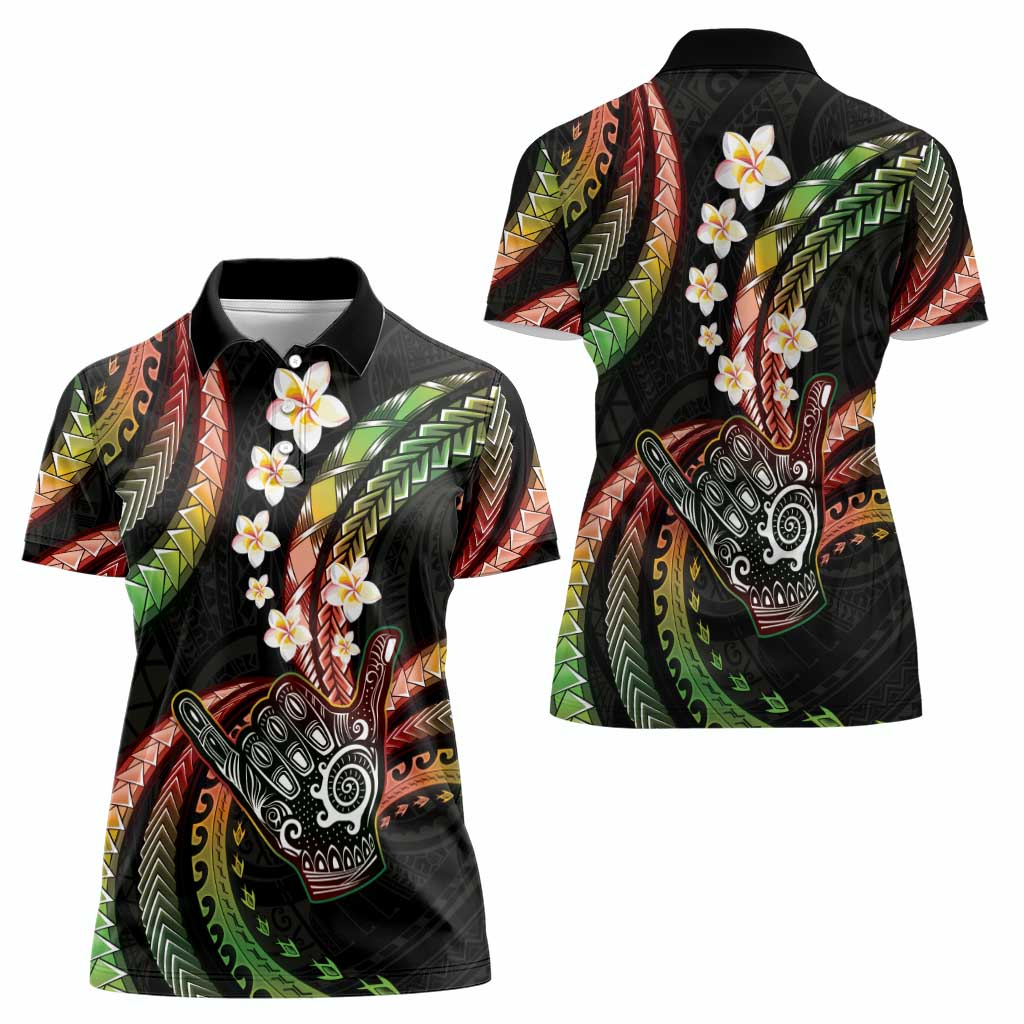 Hawaii Shaka Sign Women Polo Shirt Fantastic Frangipani Reggae