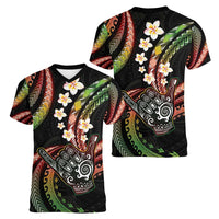 Hawaii Shaka Sign Women V-Neck T-Shirt Fantastic Frangipani Reggae