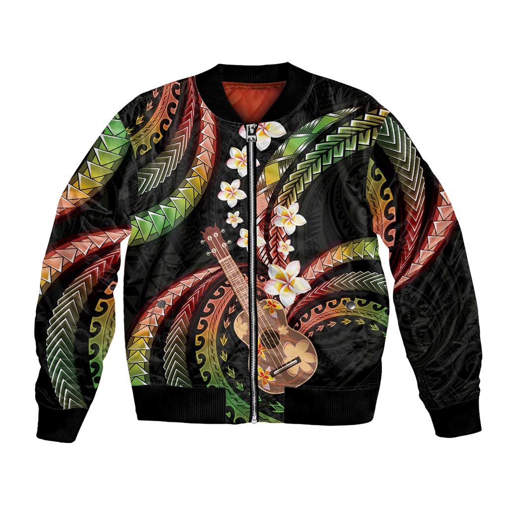 Hawaiian Ukulele Bomber Jacket Jawaiian Fantastic Plumeria