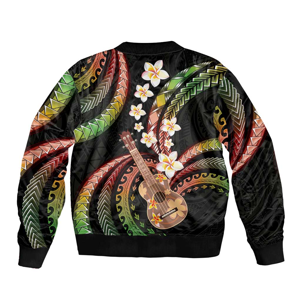Hawaiian Ukulele Bomber Jacket Jawaiian Fantastic Plumeria