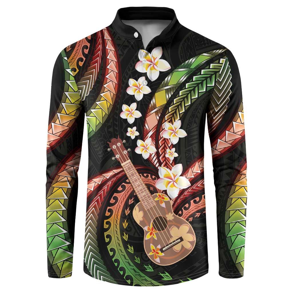 Hawaiian Ukulele Button Sweatshirt Jawaiian Fantastic Plumeria