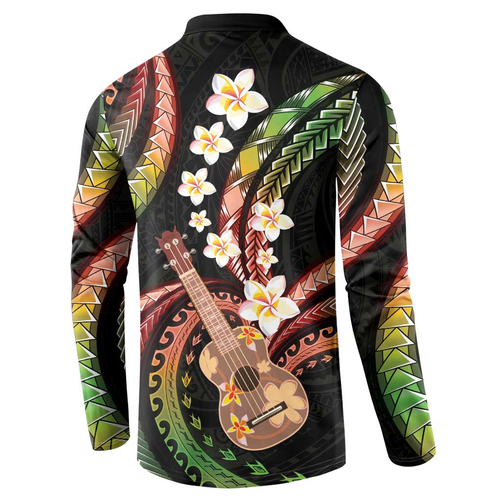 Hawaiian Ukulele Button Sweatshirt Jawaiian Fantastic Plumeria