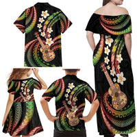 Hawaiian Ukulele Family Matching Off Shoulder Maxi Dress and Hawaiian Shirt Jawaiian Fantastic Plumeria
