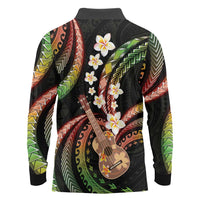 Hawaiian Ukulele Long Sleeve Polo Shirt Jawaiian Fantastic Plumeria