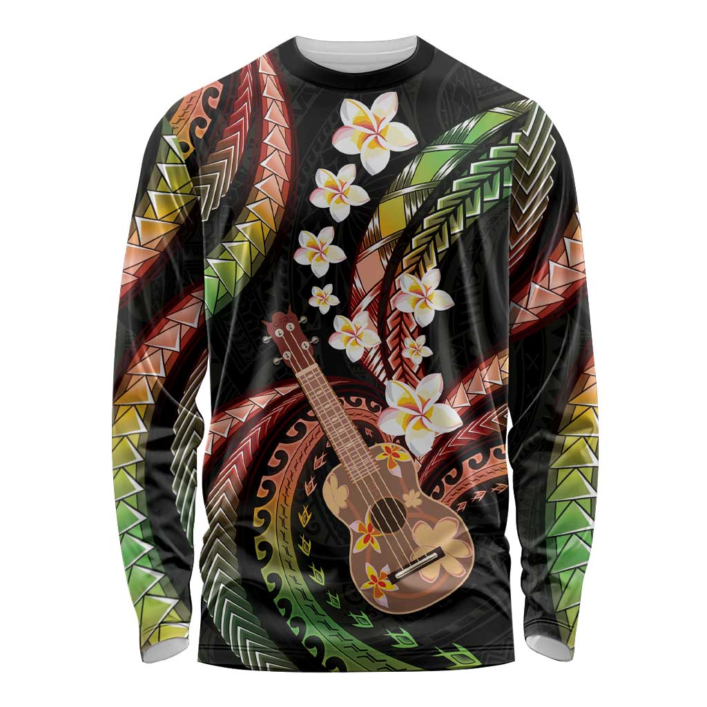 Hawaiian Ukulele Long Sleeve Shirt Jawaiian Fantastic Plumeria