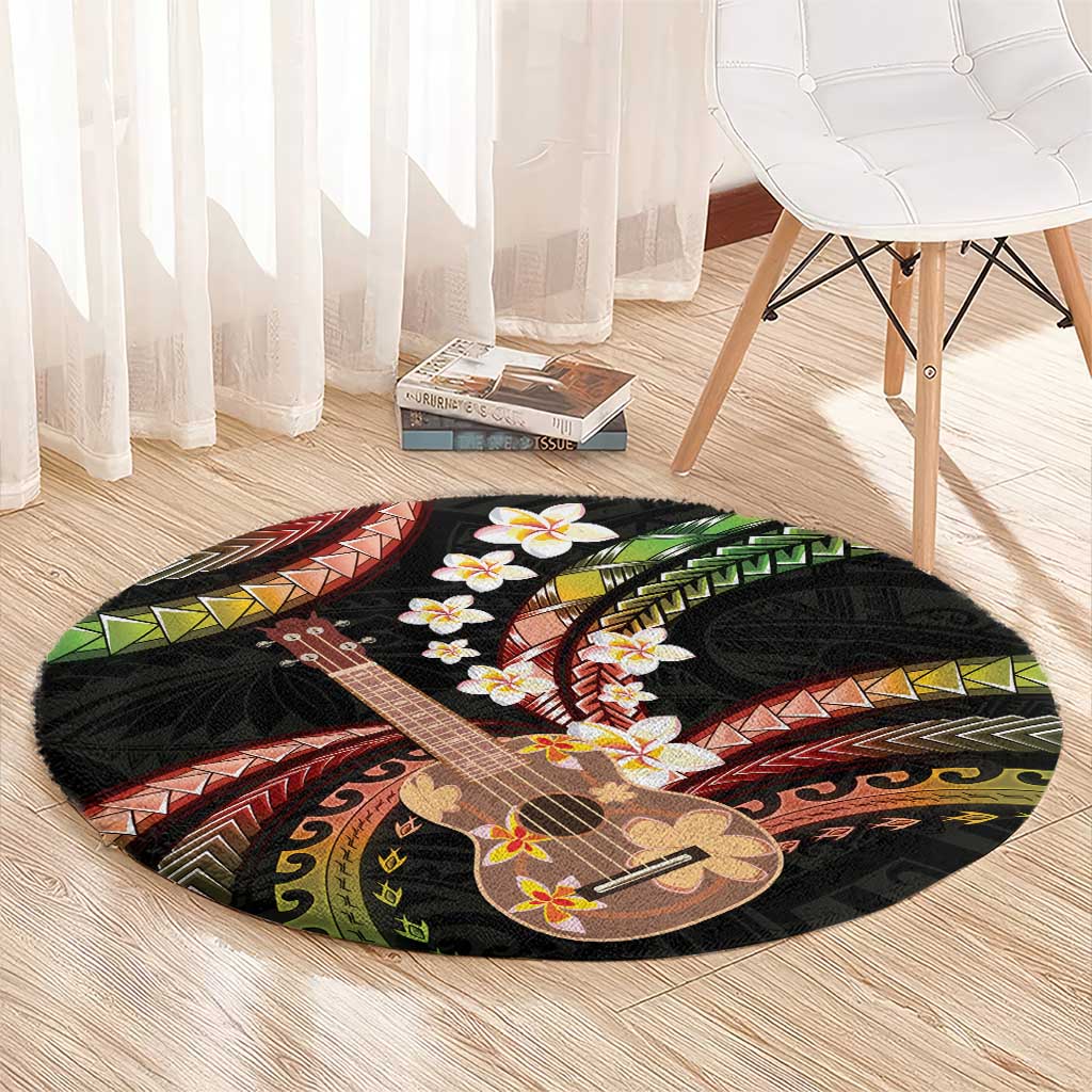 Hawaiian Ukulele Round Carpet Jawaiian Fantastic Plumeria