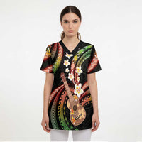Hawaiian Ukulele Scrub Top Jawaiian Fantastic Plumeria - Polynesian Pride