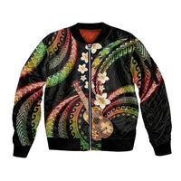 Hawaiian Ukulele Sleeve Zip Bomber Jacket Jawaiian Fantastic Plumeria
