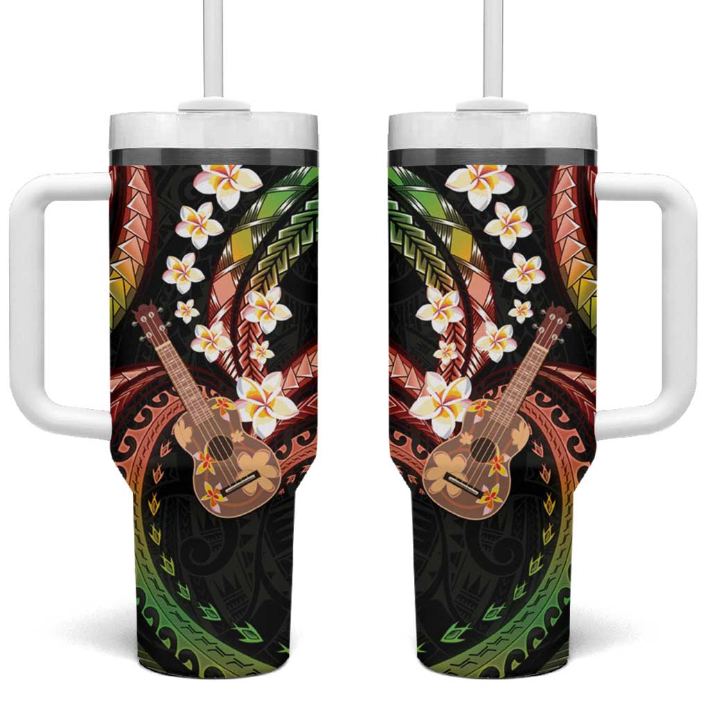 Hawaiian Ukulele Tumbler With Handle Jawaiian Fantastic Plumeria