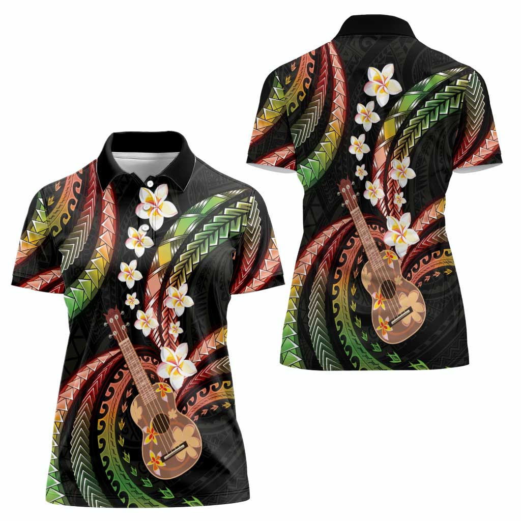 Hawaiian Ukulele Women Polo Shirt Jawaiian Fantastic Plumeria