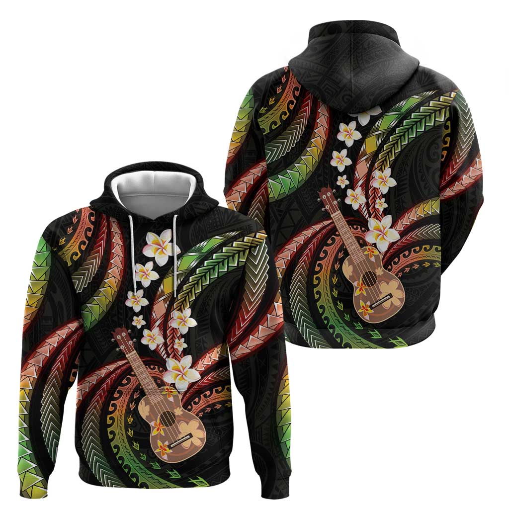 Hawaiian Ukulele Zip Hoodie Jawaiian Fantastic Plumeria