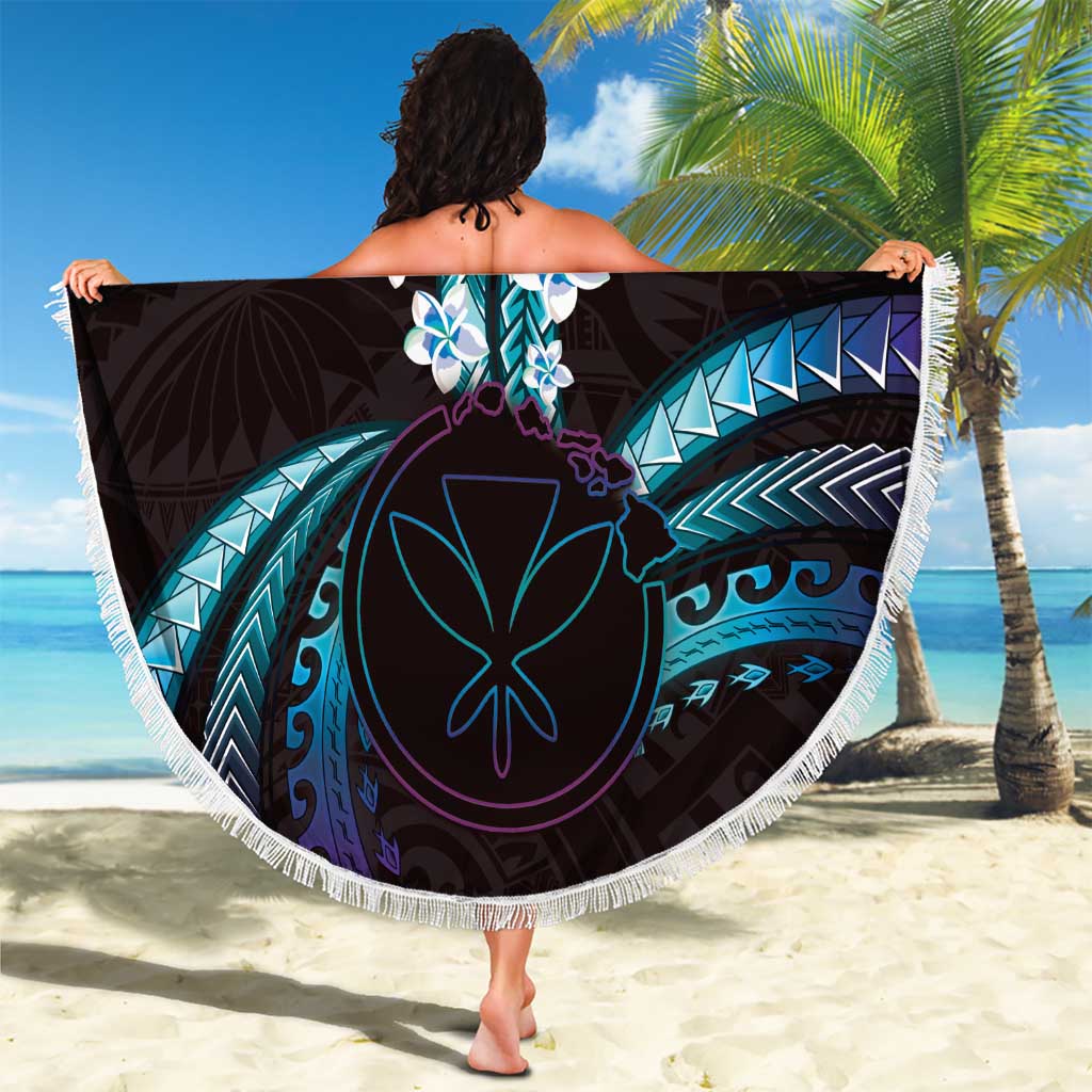Hawaii Map Kanaka Maoli Beach Blanket Fantastic Frangipani Amethyst Gradient