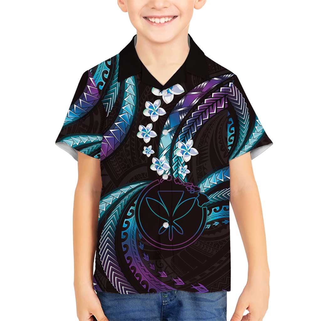 Hawaii Map Kanaka Maoli Family Matching Off Shoulder Short Dress and Hawaiian Shirt Fantastic Frangipani Amethyst Gradient