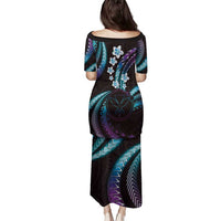 Hawaii Map Kanaka Maoli Family Matching Puletasi and Hawaiian Shirt Fantastic Frangipani Amethyst Gradient