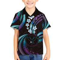 Hawaii Map Kanaka Maoli Family Matching Short Sleeve Bodycon Dress and Hawaiian Shirt Fantastic Frangipani Amethyst Gradient