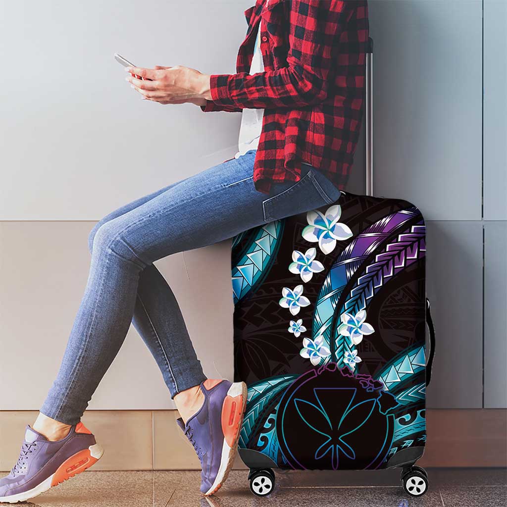 Hawaii Map Kanaka Maoli Luggage Cover Fantastic Frangipani Amethyst Gradient