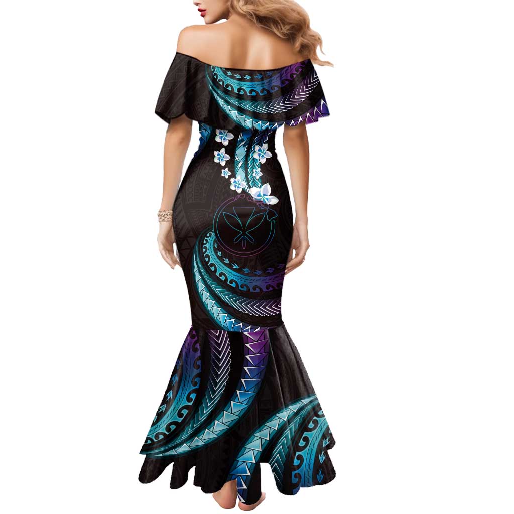 Hawaii Map Kanaka Maoli Mermaid Dress Fantastic Frangipani Amethyst Gradient