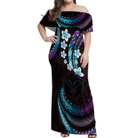 Hawaii Map Kanaka Maoli Off Shoulder Maxi Dress Fantastic Frangipani Amethyst Gradient
