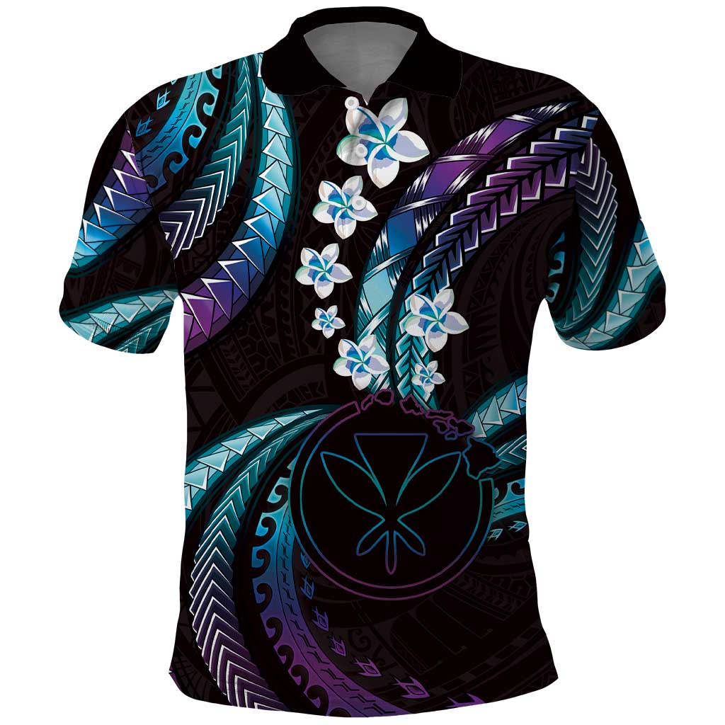 Hawaii Map Kanaka Maoli Polo Shirt Fantastic Frangipani Amethyst Gradient