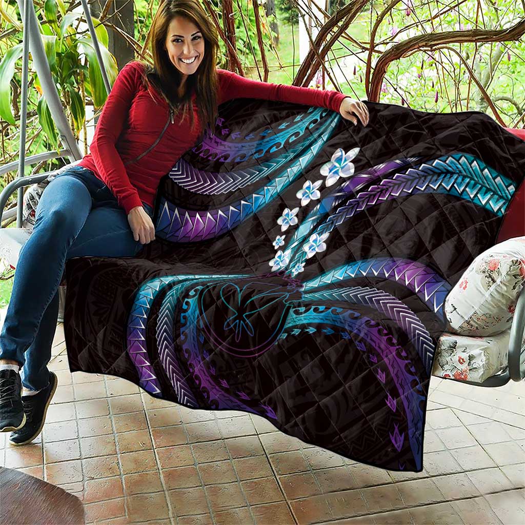 Hawaii Map Kanaka Maoli Quilt Fantastic Frangipani Amethyst Gradient