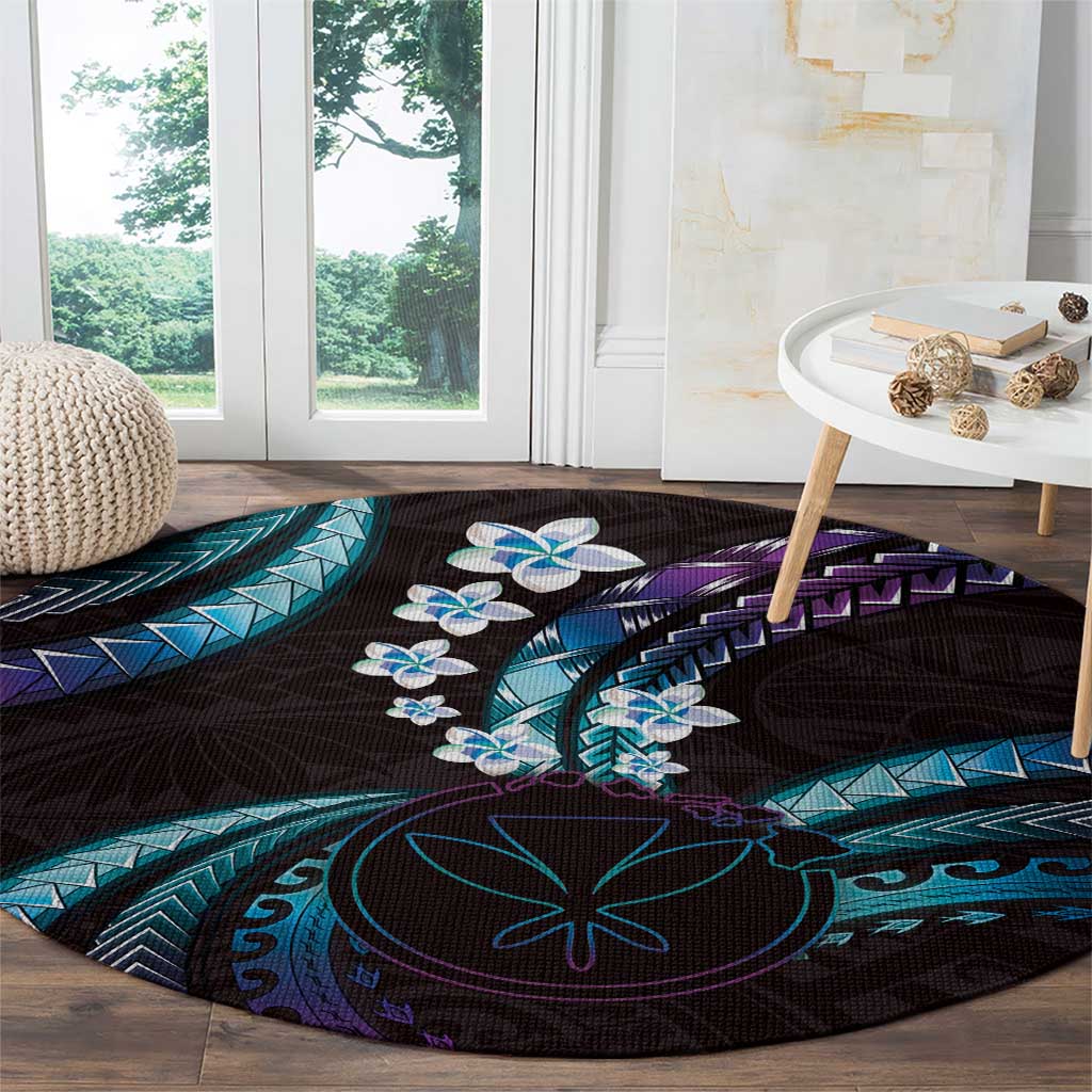 Hawaii Map Kanaka Maoli Round Carpet Fantastic Frangipani Amethyst Gradient
