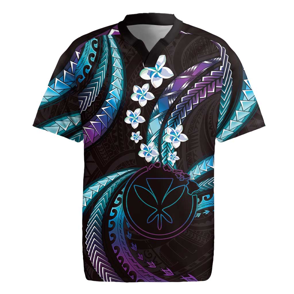 Hawaii Map Kanaka Maoli Rugby Jersey Fantastic Frangipani Amethyst Gradient