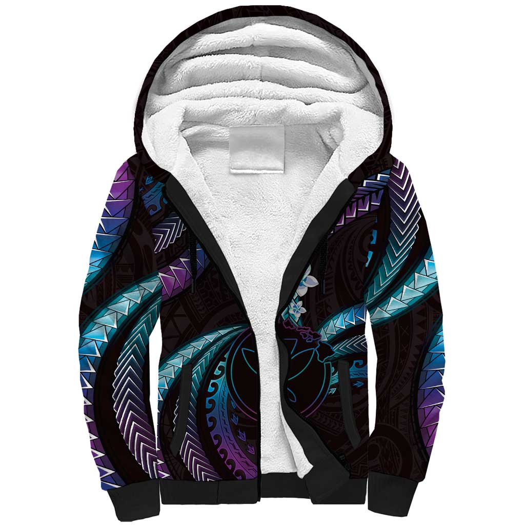 Hawaii Map Kanaka Maoli Sherpa Hoodie Fantastic Frangipani Amethyst Gradient