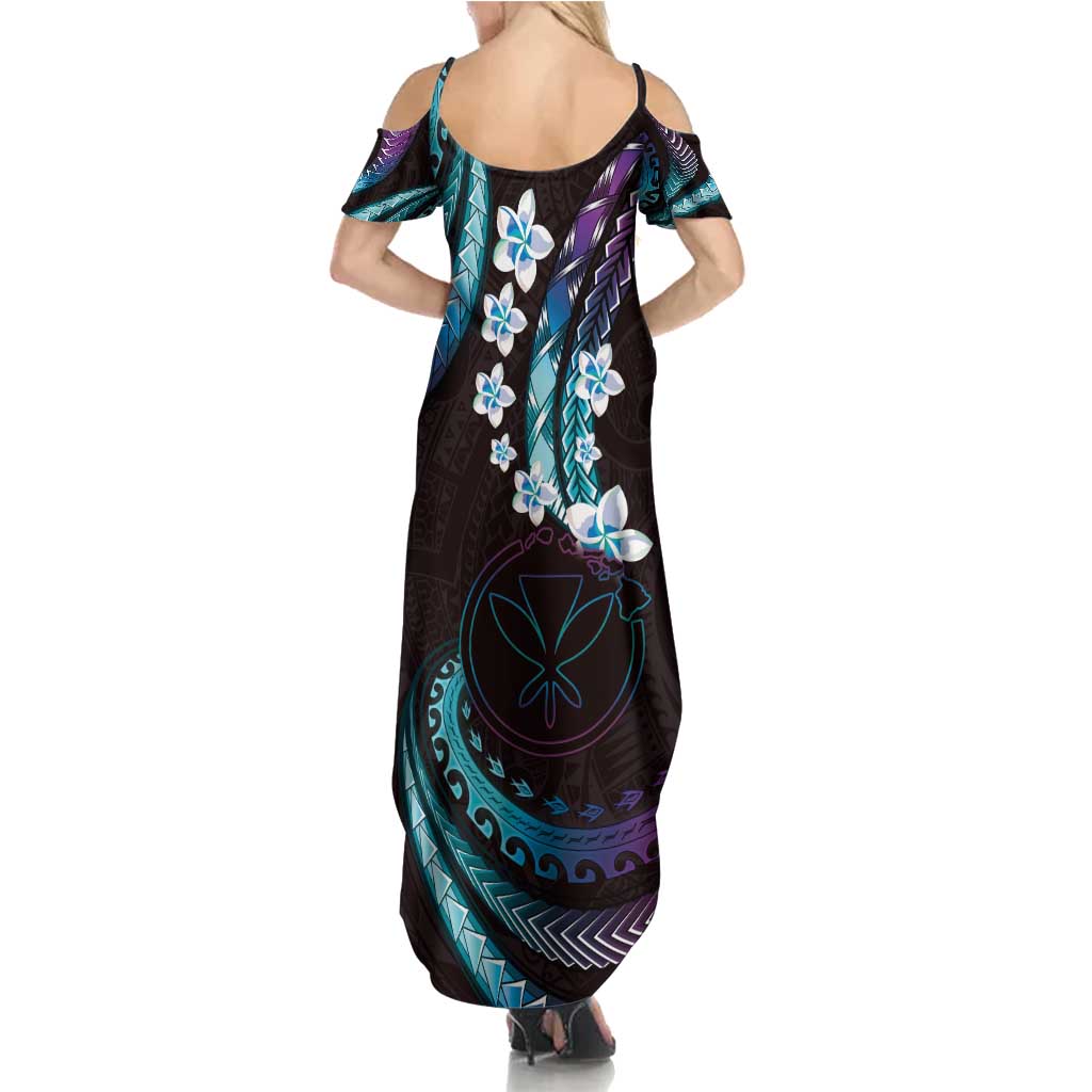 Hawaii Map Kanaka Maoli Summer Maxi Dress Fantastic Frangipani Amethyst Gradient