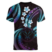 Hawaii Map Kanaka Maoli Women V-Neck T-Shirt Fantastic Frangipani Amethyst Gradient