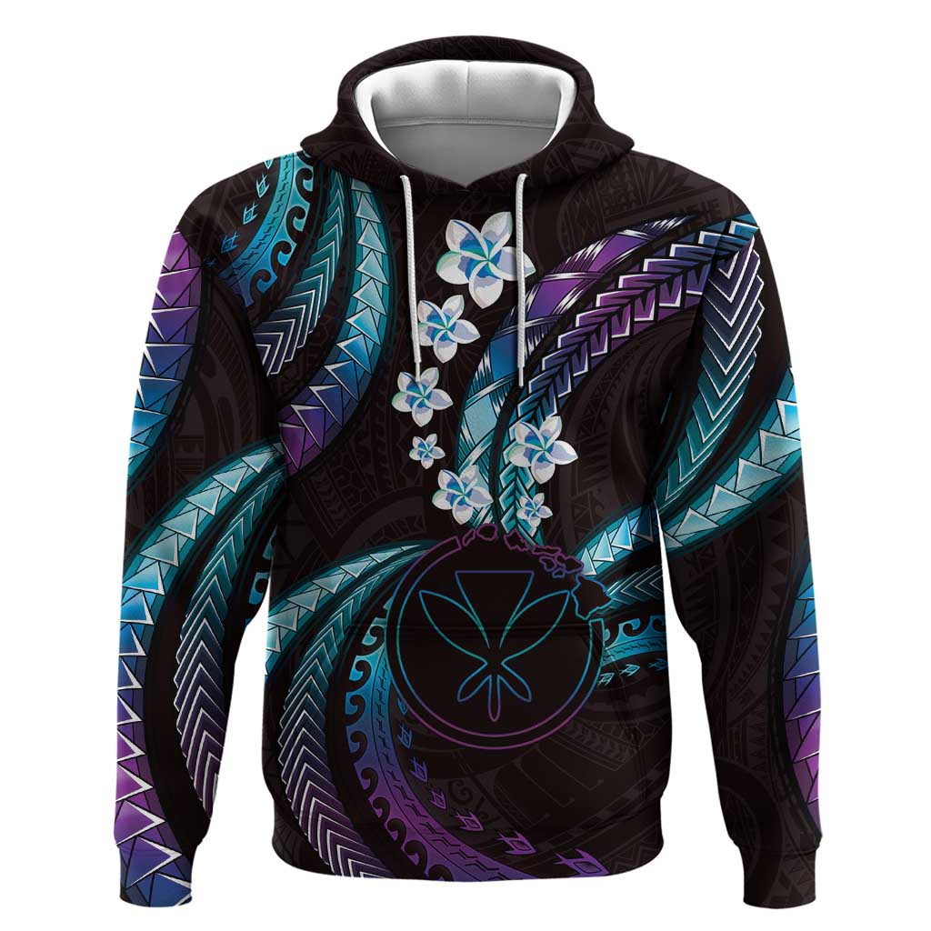 Hawaii Map Kanaka Maoli Zip Hoodie Fantastic Frangipani Amethyst Gradient