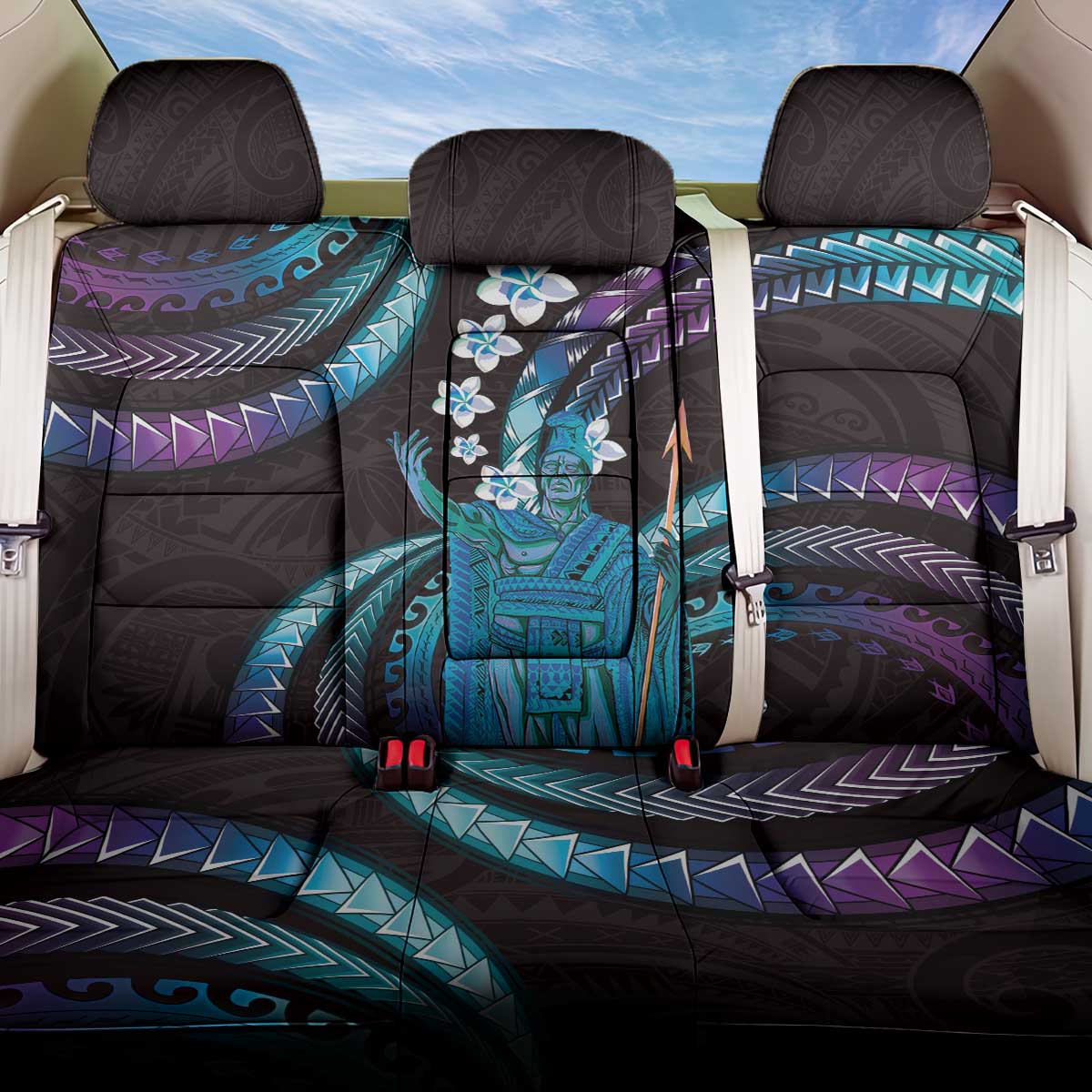Hawaii King Kamehameha Back Car Seat Cover Fantastic Plumeria Amethyst Gradient