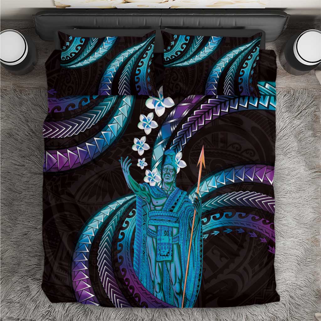 Hawaii King Kamehameha Bedding Set Fantastic Plumeria Amethyst Gradient