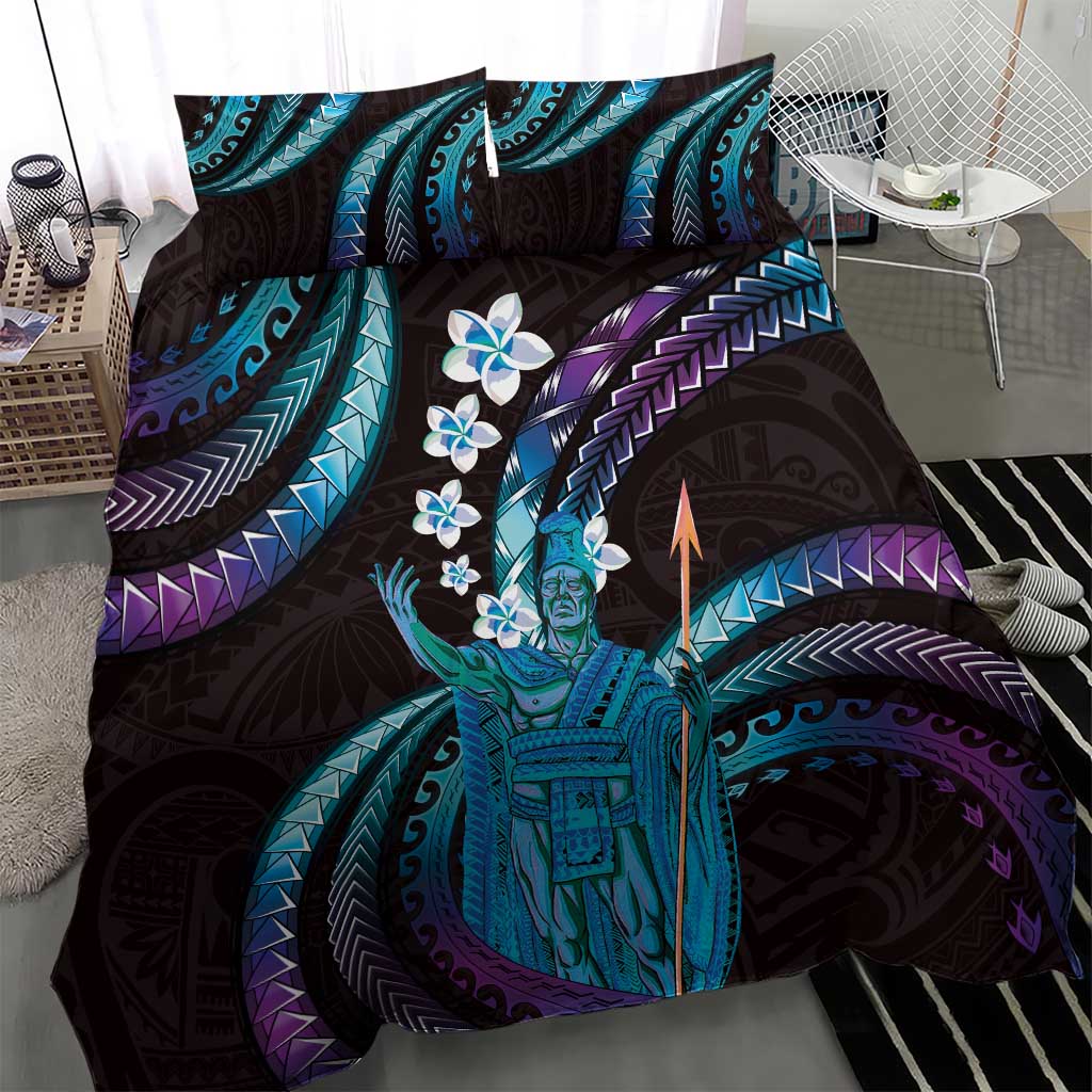 Hawaii King Kamehameha Bedding Set Fantastic Plumeria Amethyst Gradient